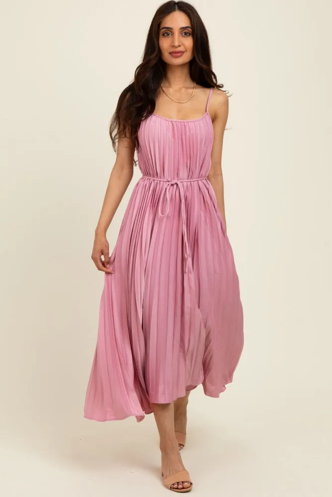 Pink Pleated Sash Tie Midi Dress sold by Pinkblush product image thumbnail 3