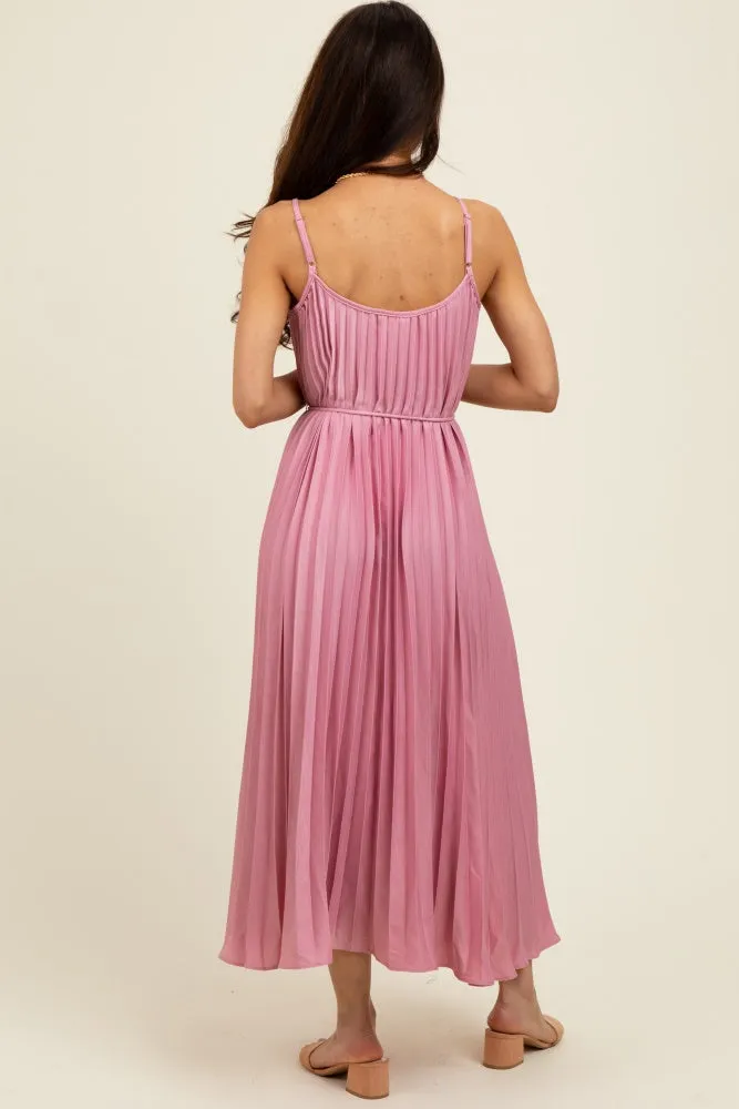 Pink Pleated Sash Tie Midi Dress sold by Pinkblush product image thumbnail 4