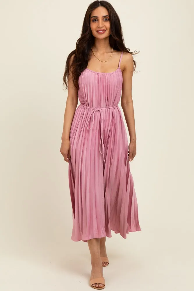Pink Pleated Sash Tie Midi Dress sold by Pinkblush
