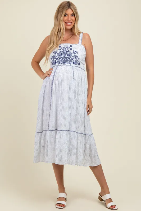 Ivory Cross Stitch Embroidered Maternity Maxi Dress sold by Pinkblush
