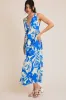 Blue Tropical Print Front Tie Sleeveless Button Up Dress sold by Pinkblush