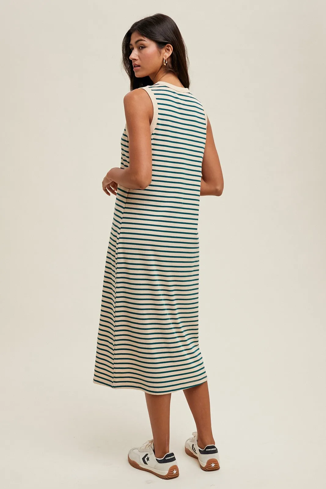 Deep Teal Striped Ribbed Knit Sleeveless Midi Dress sold by Pinkblush product image thumbnail 4