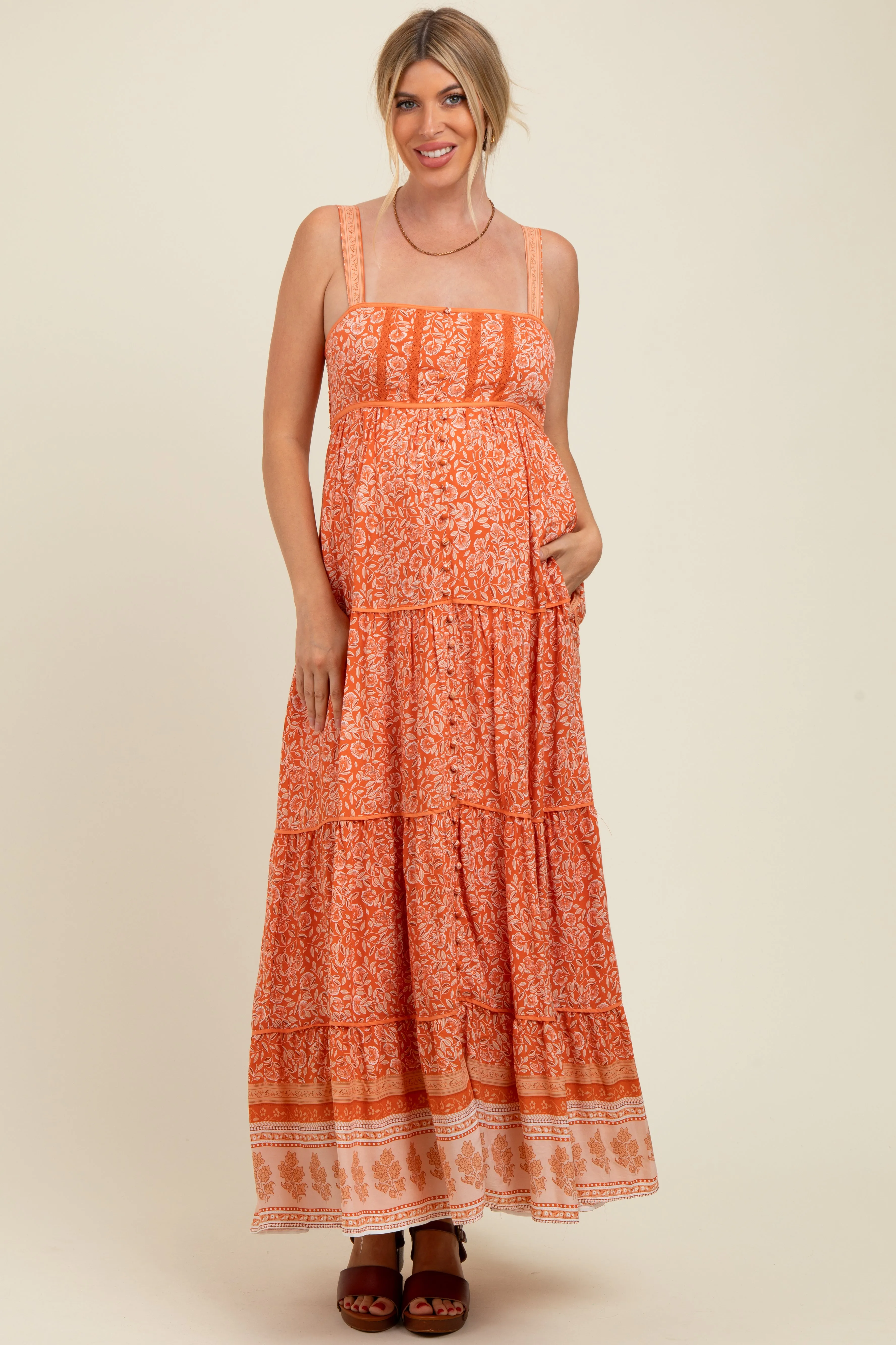 Orange Border Print Sleeveless Maternity Maxi Dress sold by Pinkblush product image thumbnail 2