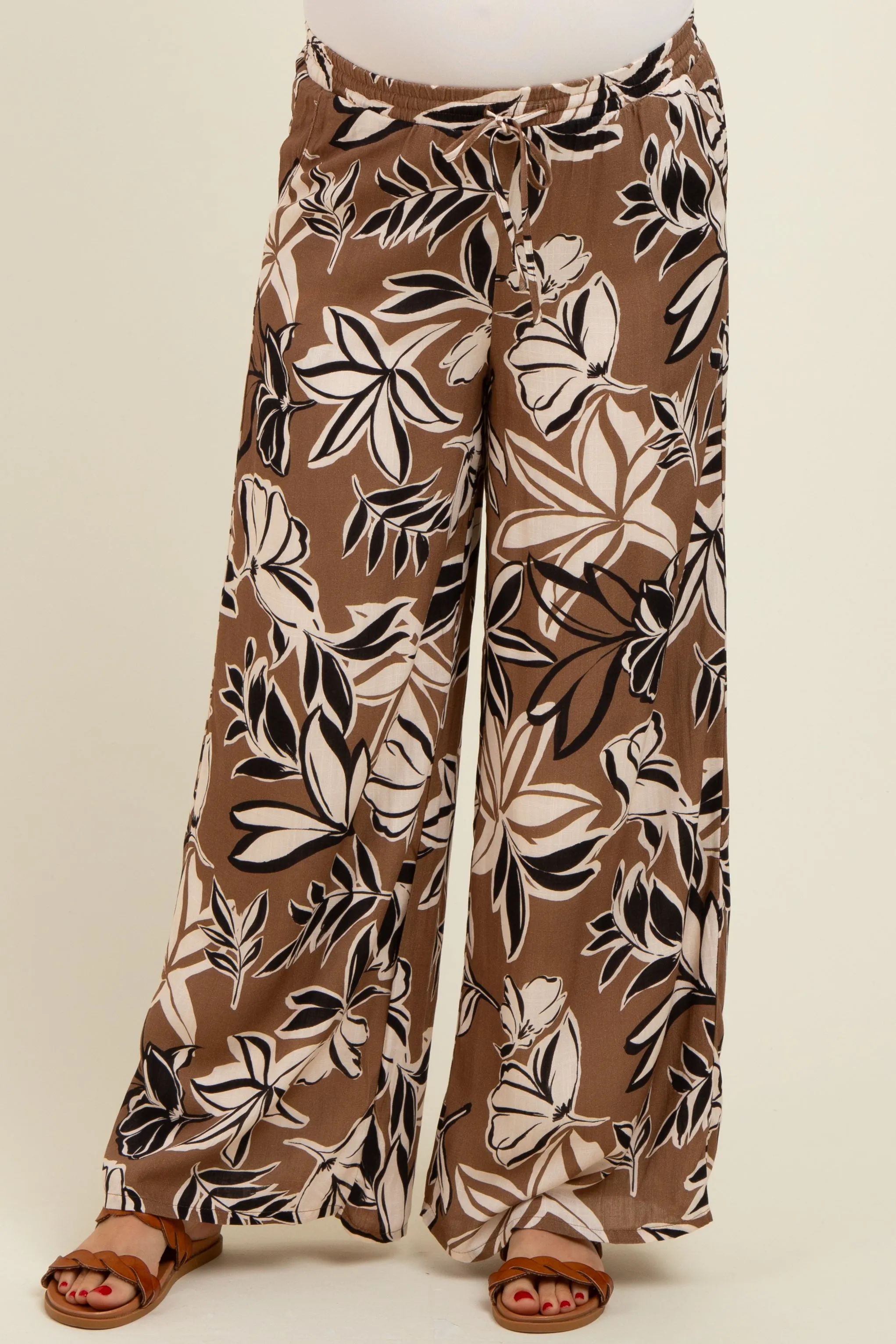 Mocha Floral Drawstring Wide Leg Maternity Pants sold by Pinkblush product image thumbnail 2