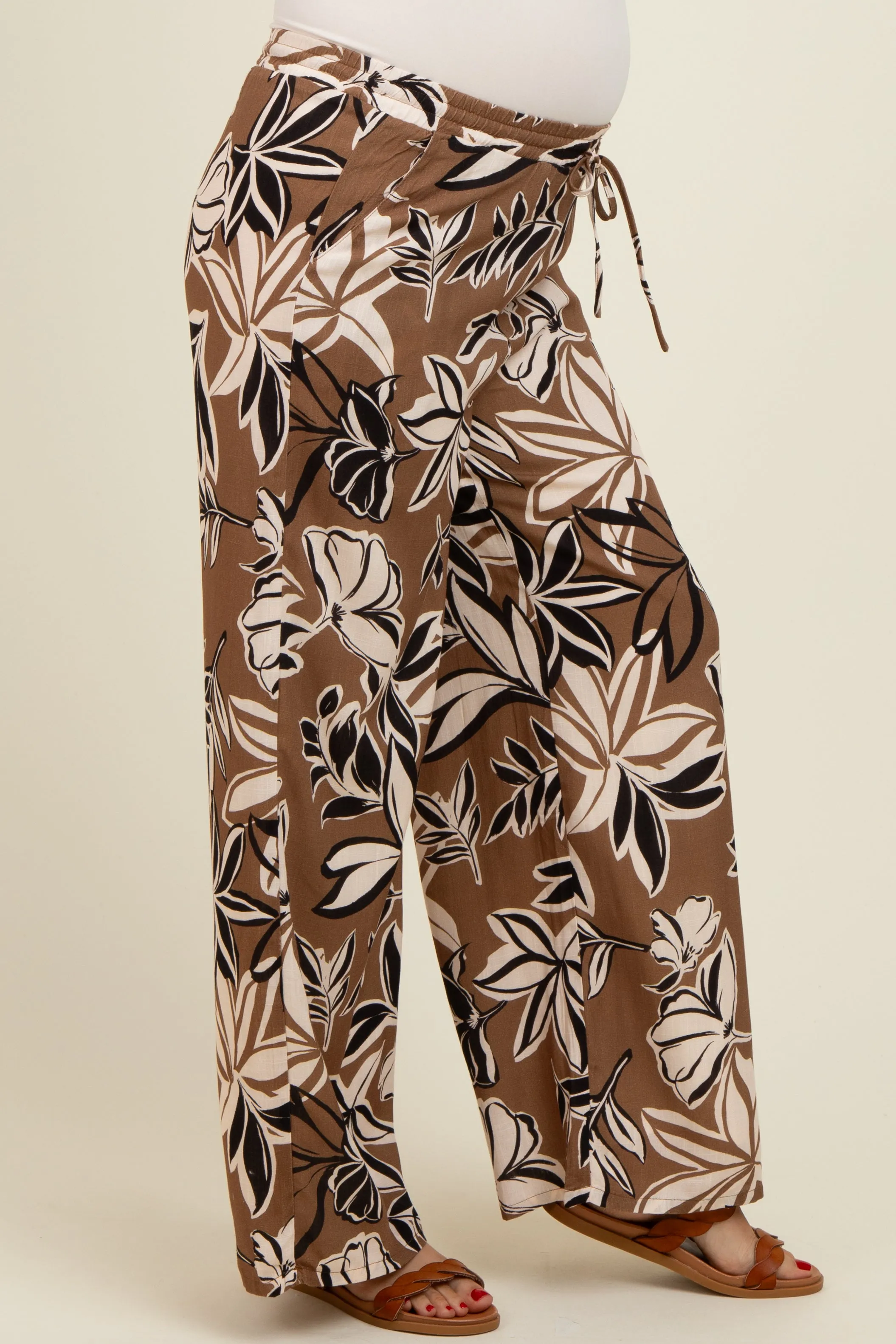 Mocha Floral Drawstring Wide Leg Maternity Pants sold by Pinkblush product image thumbnail 3