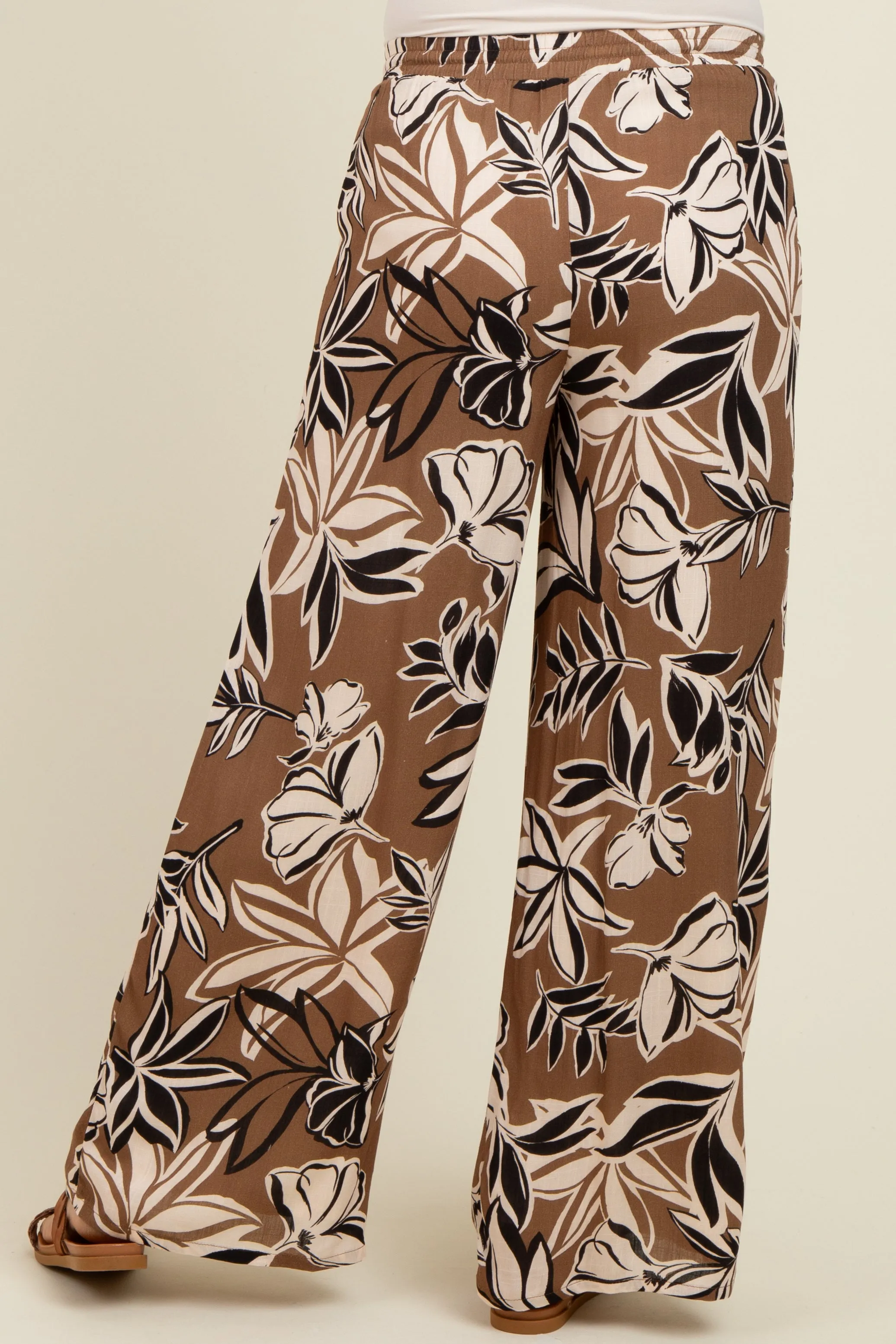 Mocha Floral Drawstring Wide Leg Maternity Pants sold by Pinkblush product image thumbnail 4