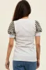 Beige/Olive Striped Ribbed Short Puff Sleeve V-Neck Top sold by Pinkblush