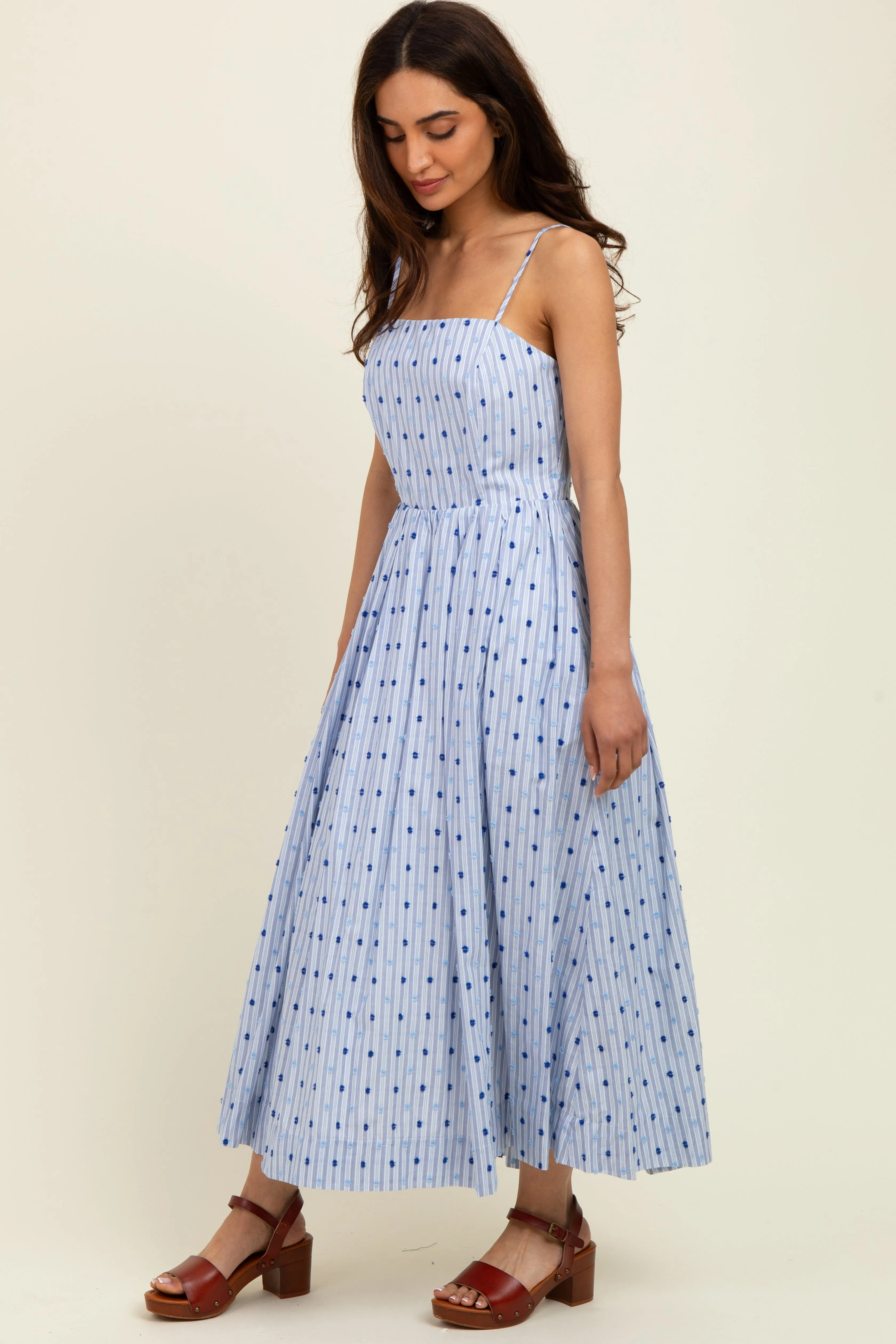 Blue Striped Swiss Dot Sleeveless Midi Dress sold by Pinkblush product image thumbnail 2