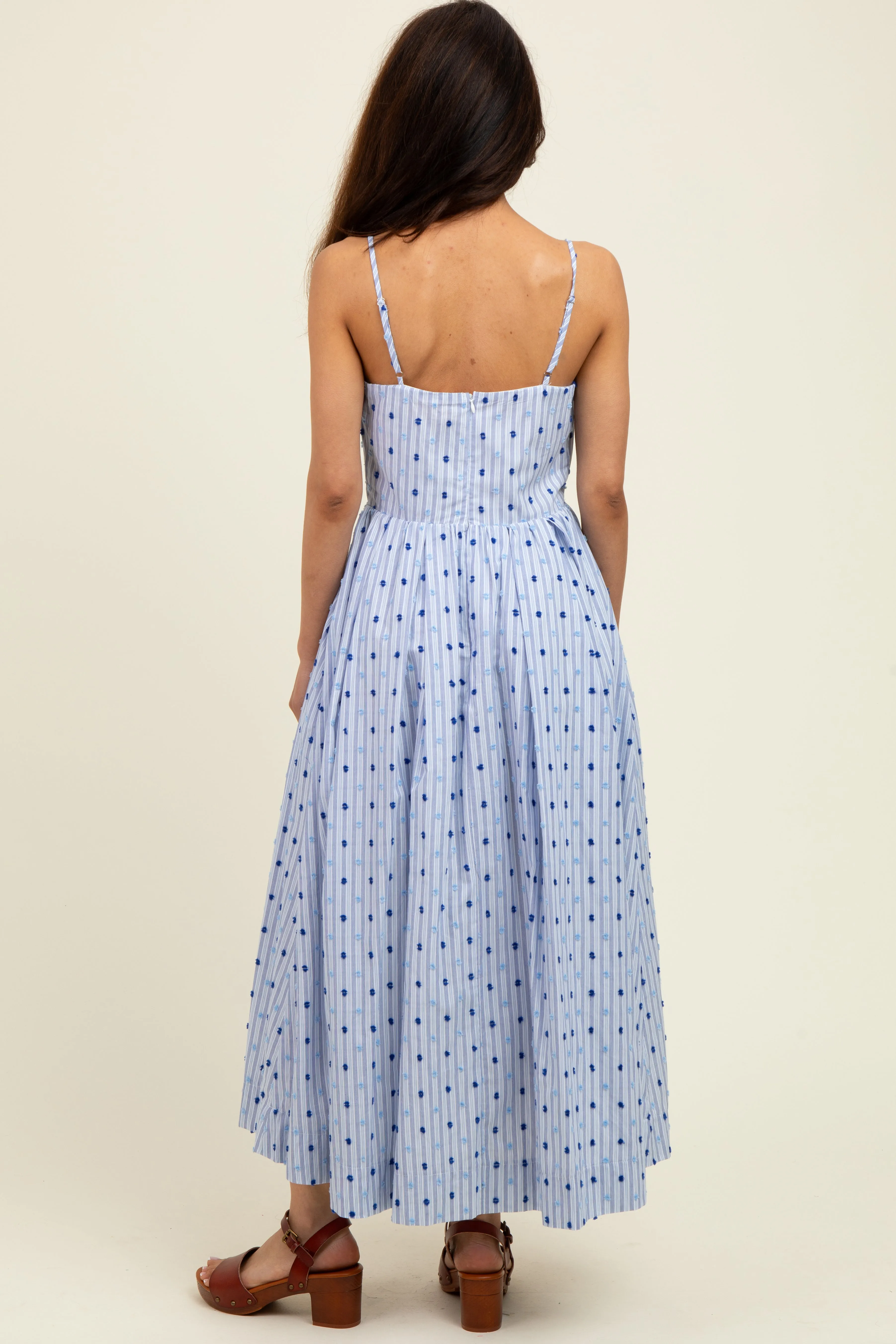 Blue Striped Swiss Dot Sleeveless Midi Dress sold by Pinkblush product image thumbnail 3