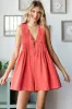 Coral Deep V-Neck Pleated Front Tie Sleeveless Romper sold by Pinkblush