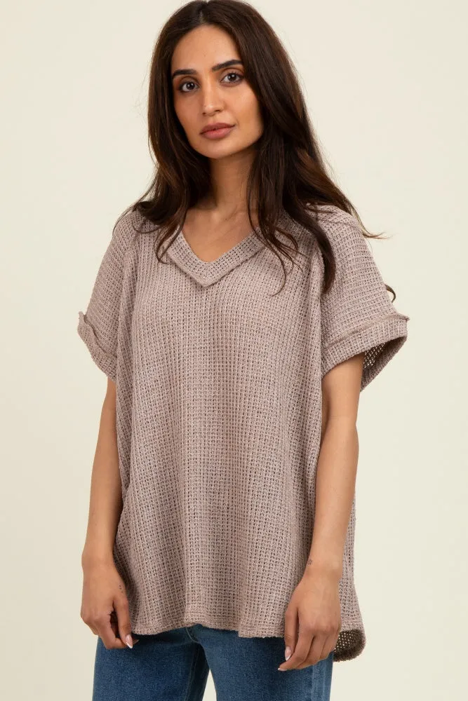 Mocha Short Sleeve V-Neck Solid Waffle Knit Top sold by Pinkblush product image thumbnail 2