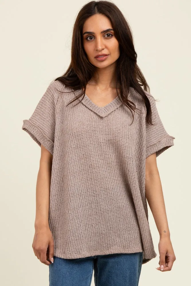 Mocha Short Sleeve V-Neck Solid Waffle Knit Top sold by Pinkblush product image thumbnail 3