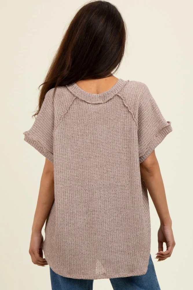 Mocha Short Sleeve V-Neck Solid Waffle Knit Top sold by Pinkblush product image thumbnail 4