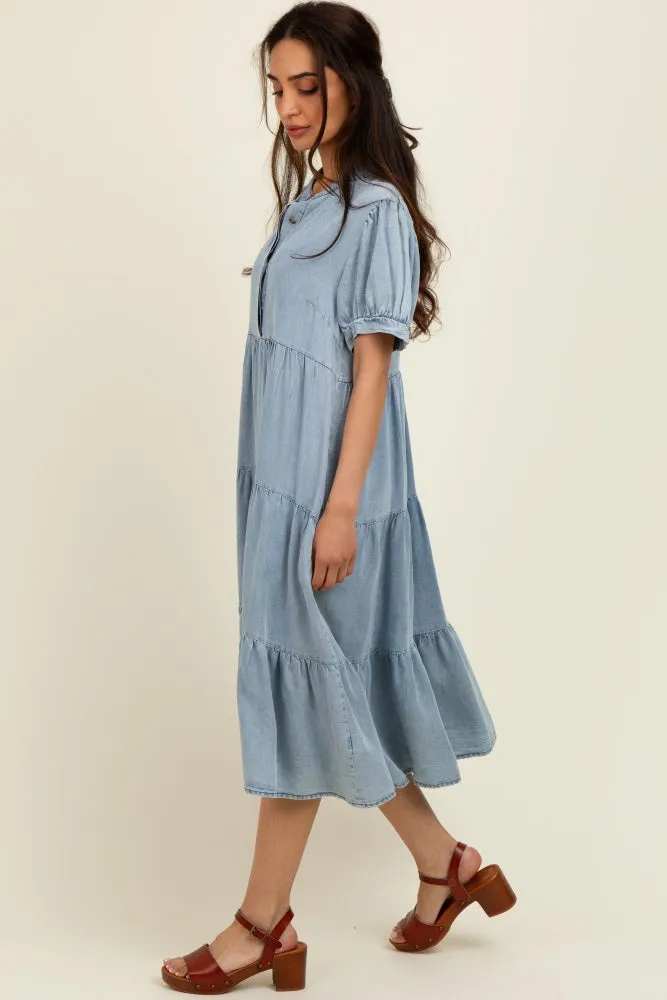 Light Blue Chambray Charm Tiered Midi Dress sold by Pinkblush product image thumbnail 2