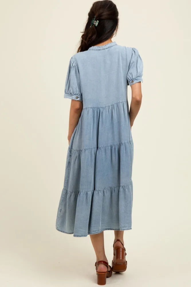 Light Blue Chambray Charm Tiered Midi Dress sold by Pinkblush product image thumbnail 3