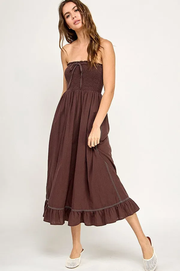 Brown Smocked Tube Midi Dress sold by Pinkblush product image thumbnail 2