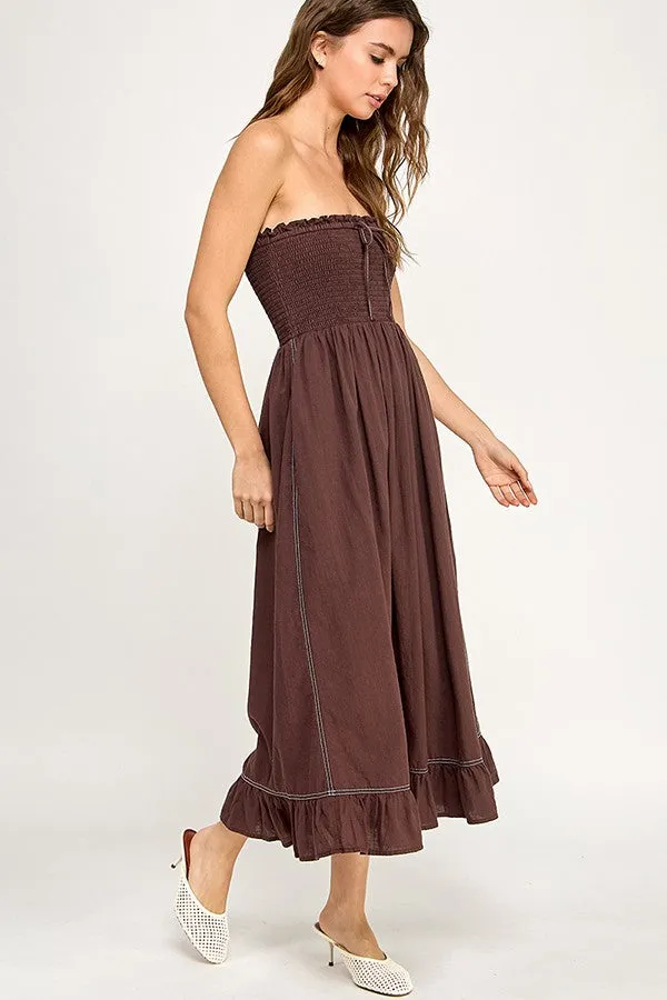 Brown Smocked Tube Midi Dress sold by Pinkblush product image thumbnail 3