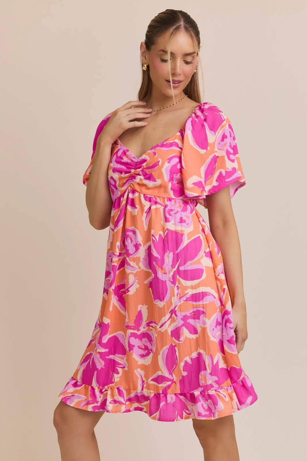 Orange Abstract Floral Cinch Bust Dress sold by Pinkblush product image thumbnail 3