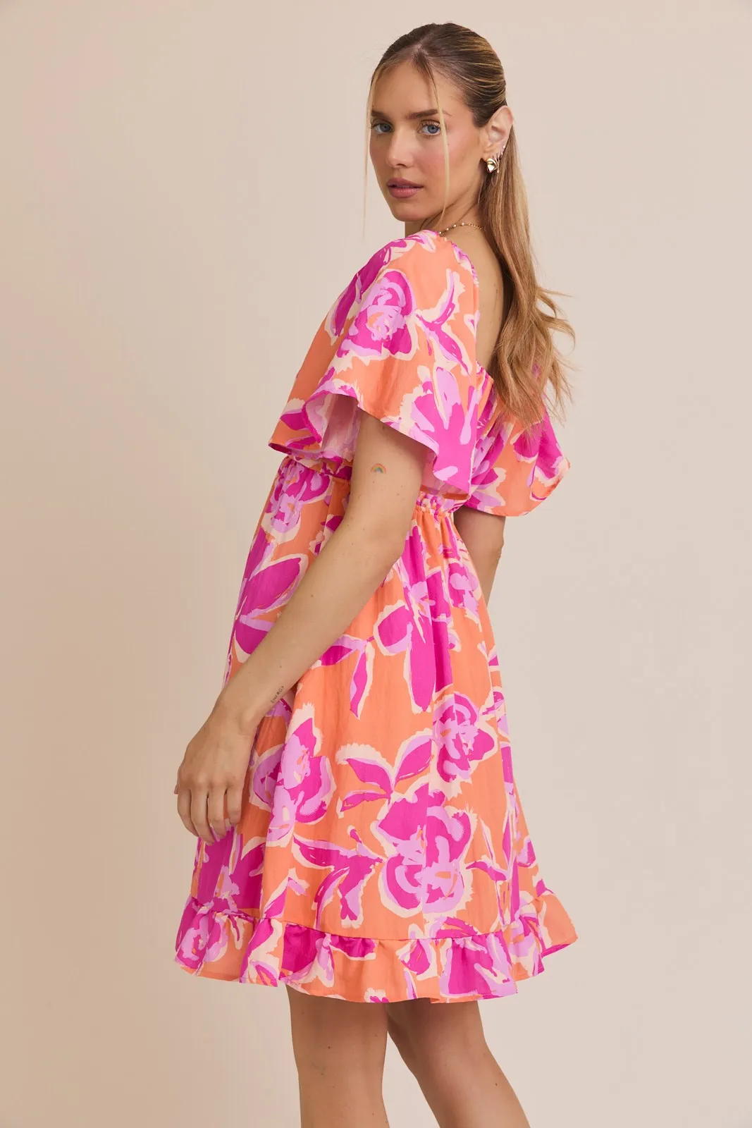 Orange Abstract Floral Cinch Bust Dress sold by Pinkblush product image thumbnail 4
