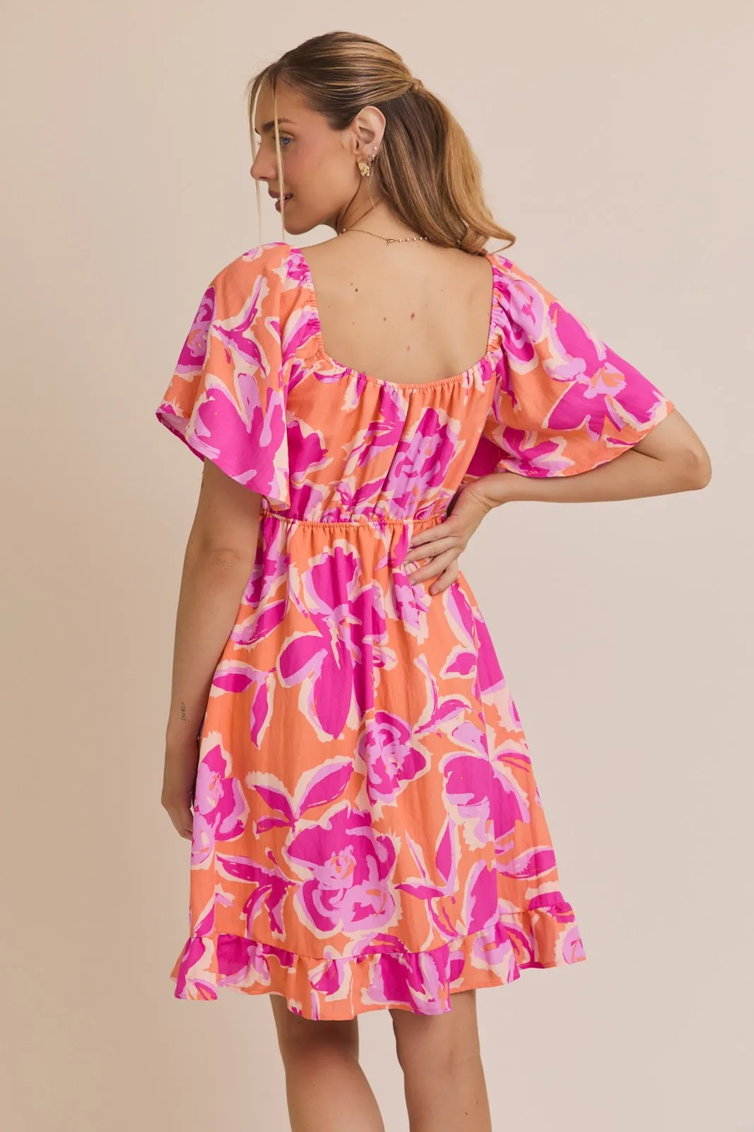 Orange Abstract Floral Cinch Bust Dress sold by Pinkblush product image thumbnail 5