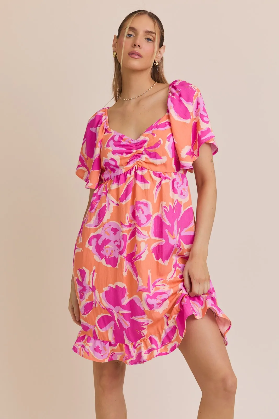 Orange Abstract Floral Cinch Bust Dress sold by Pinkblush product image thumbnail 2