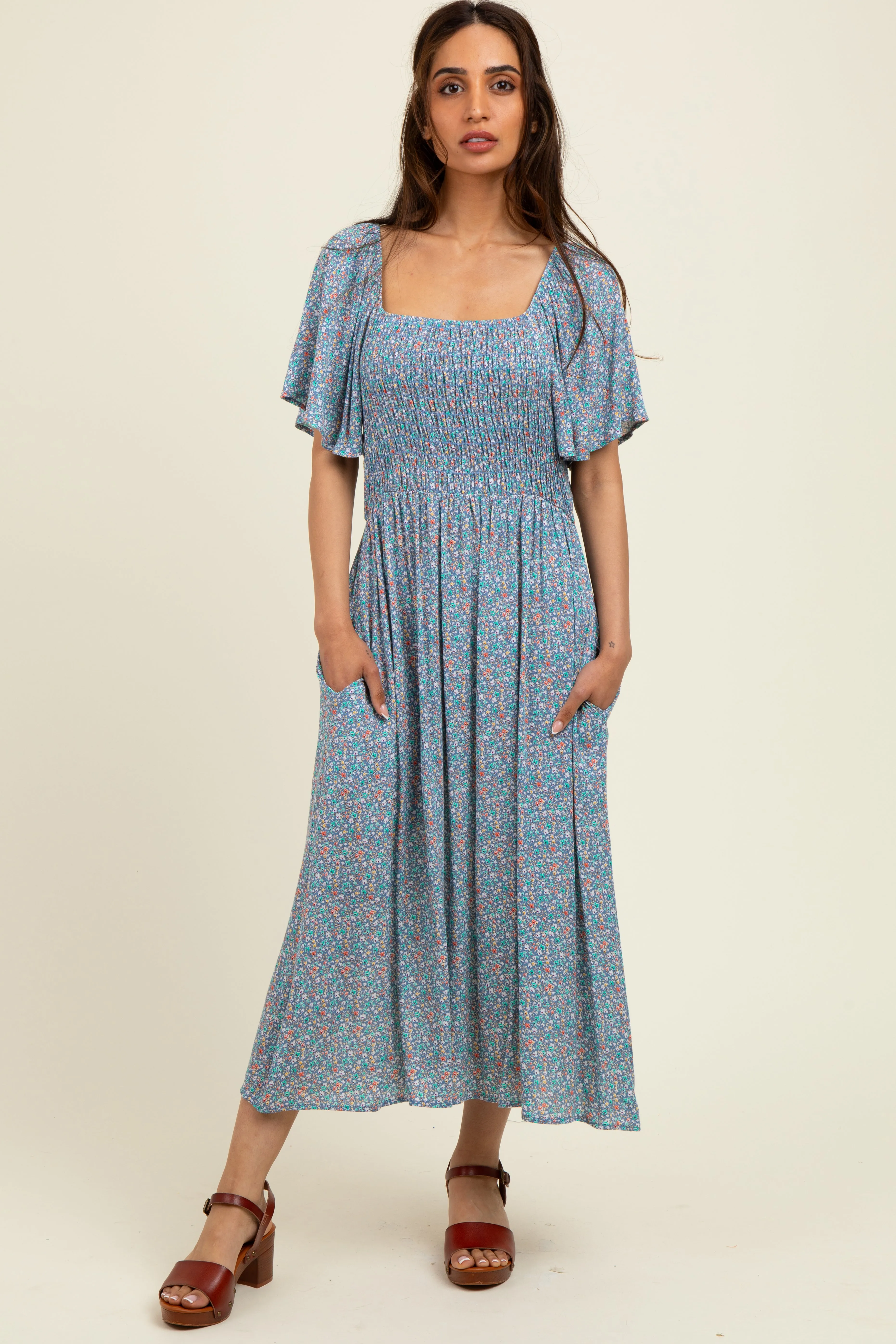 Blue/Pink Printed Dress With Pockets sold by Pinkblush product image thumbnail 2