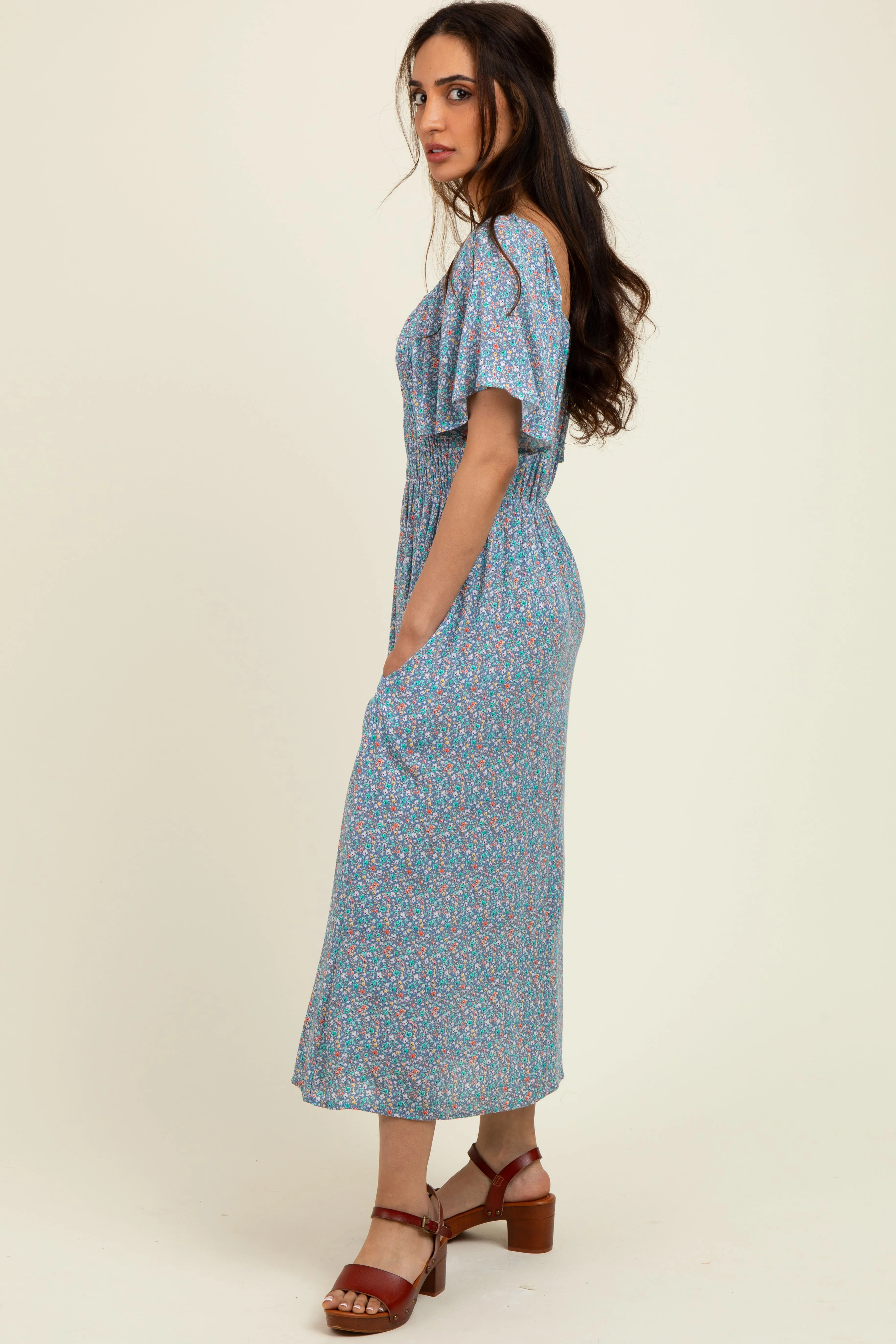 Blue/Pink Printed Dress With Pockets sold by Pinkblush product image thumbnail 3