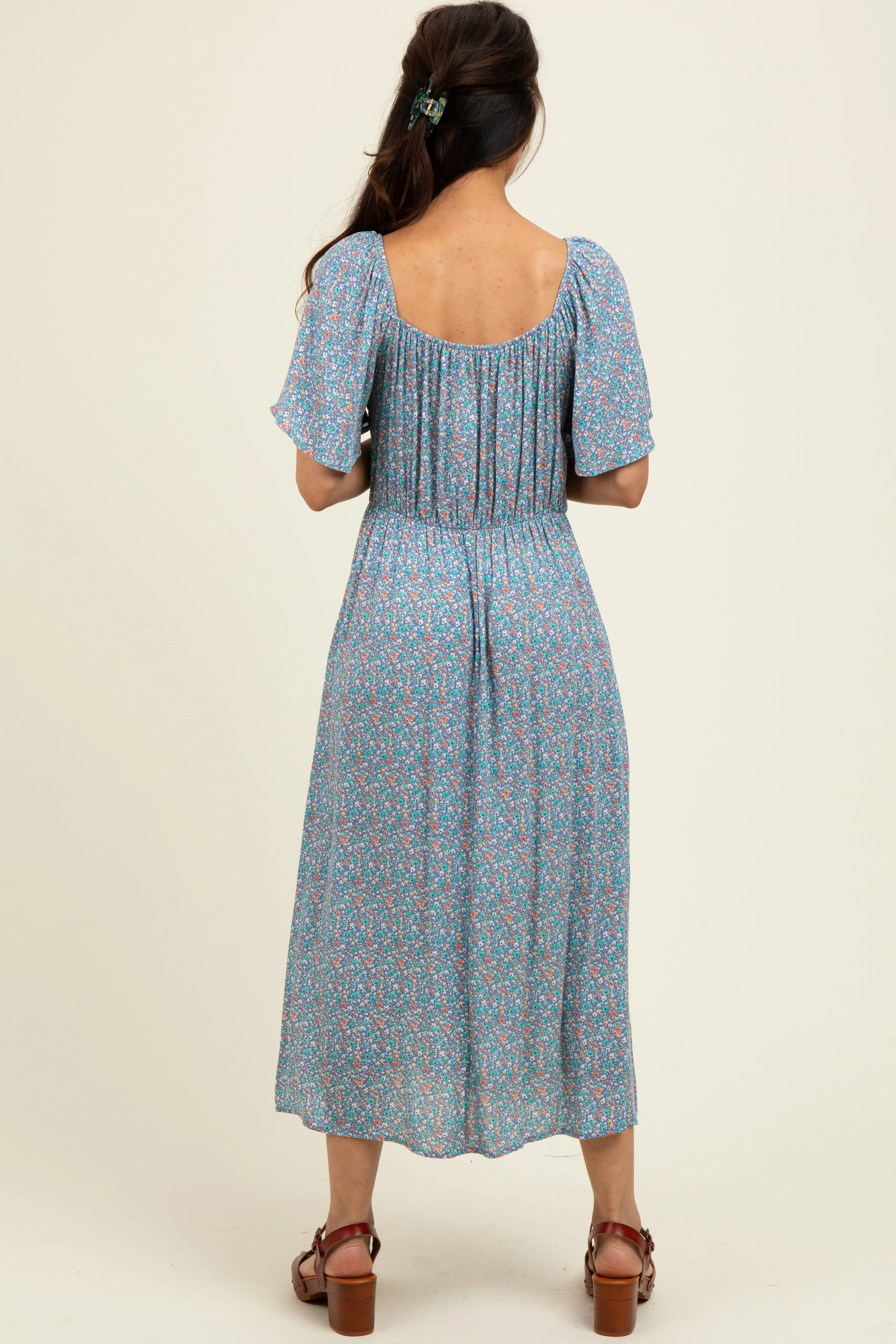 Blue/Pink Printed Dress With Pockets sold by Pinkblush product image thumbnail 4