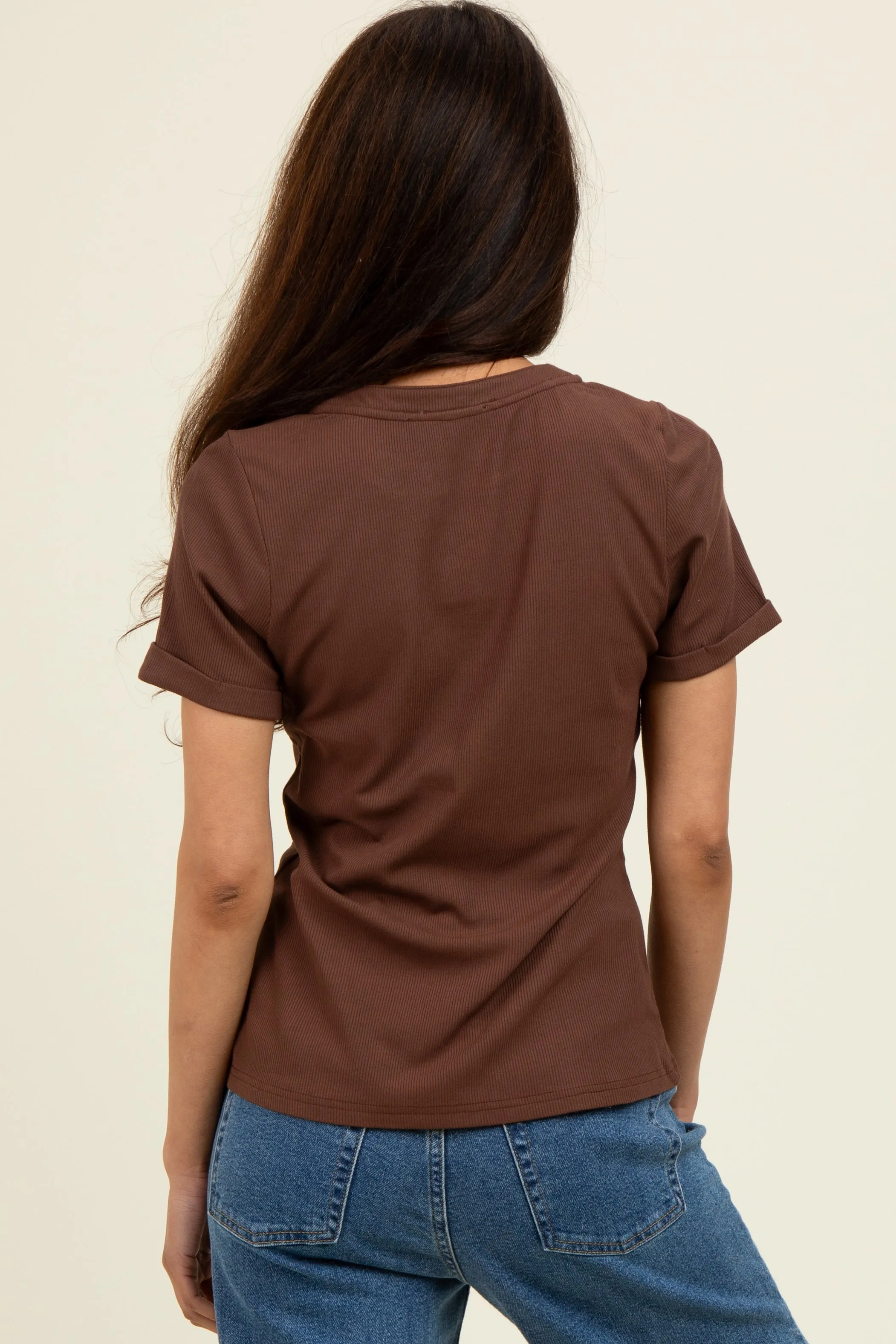 Brown Snap Button Short Sleeve Top sold by Pinkblush product image thumbnail 2