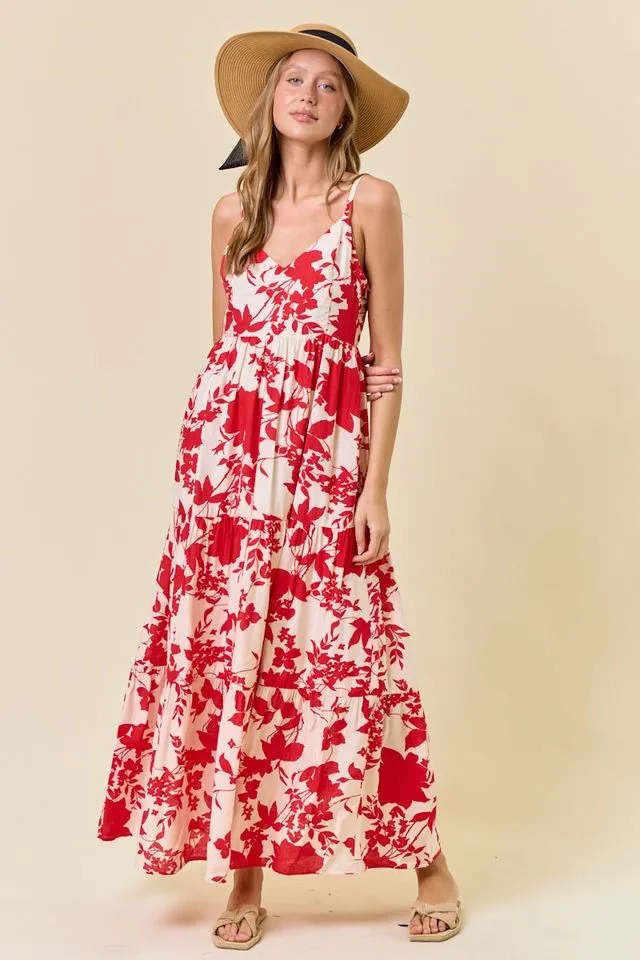 Red Floral Cutout Tie Back Maxi Dress sold by Pinkblush