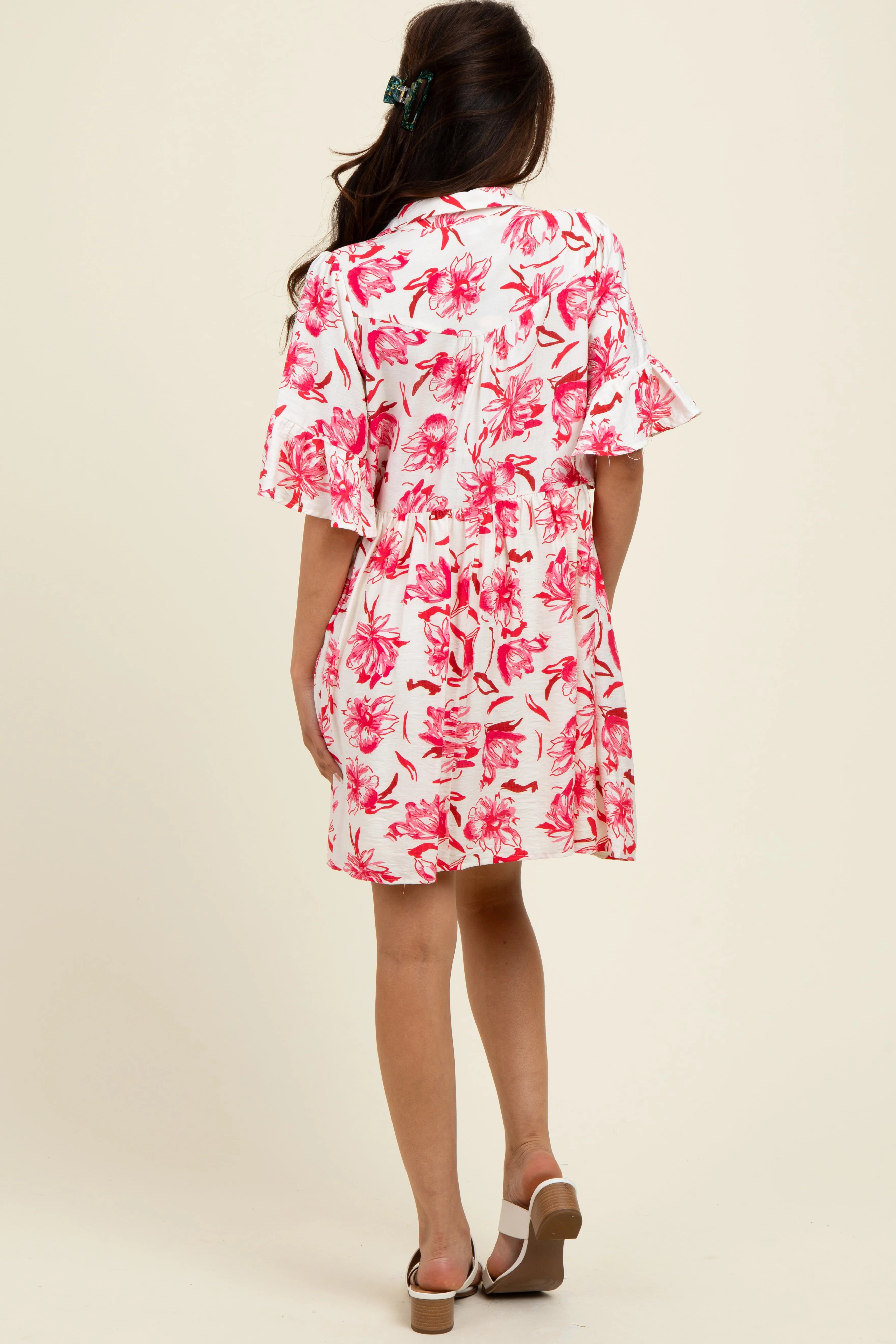 Red Floral V-Neck Crochet Trim Dress sold by Pinkblush product image thumbnail 3