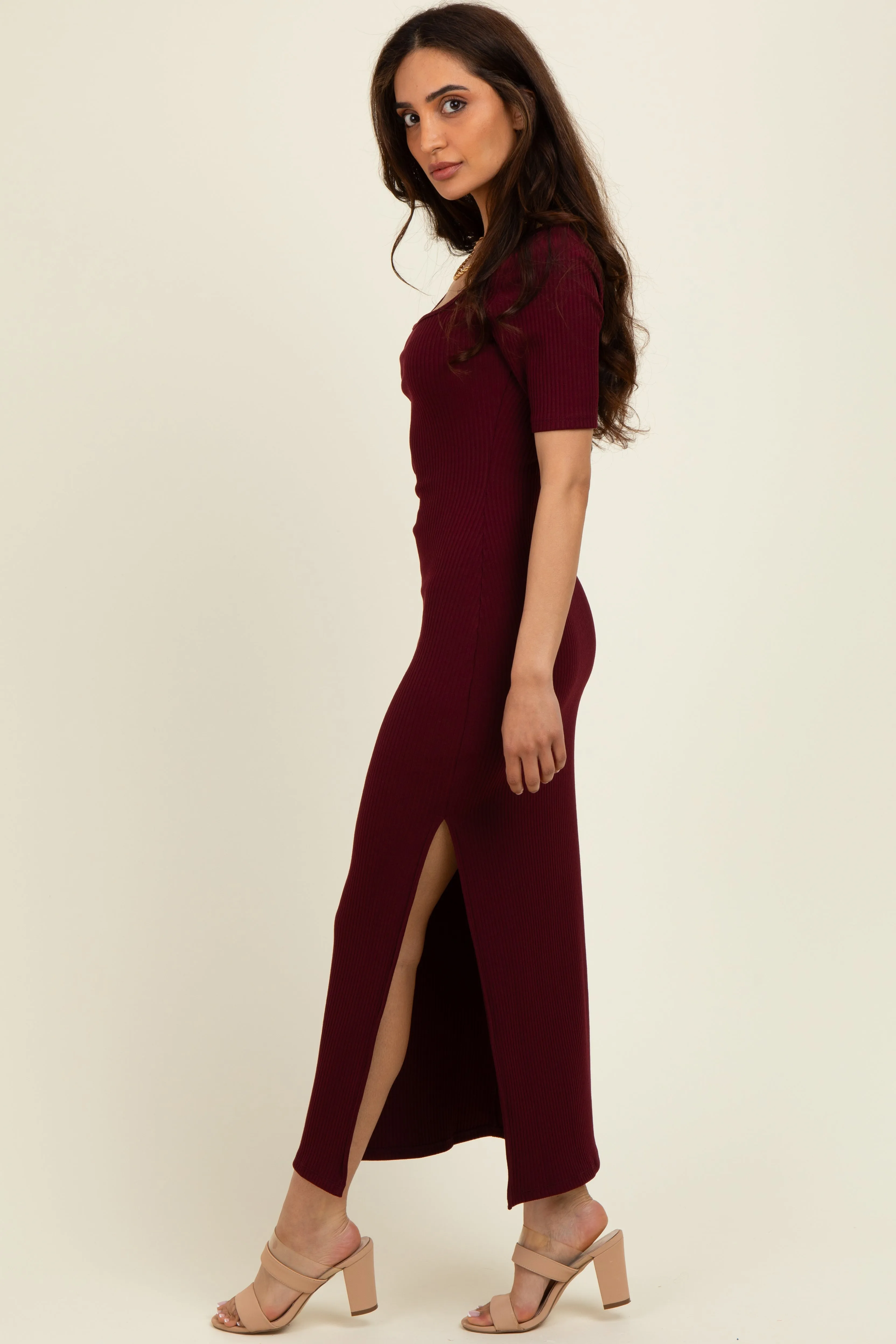 Wine Short Sleeve Midi Slip Dress sold by Pinkblush product image thumbnail 2