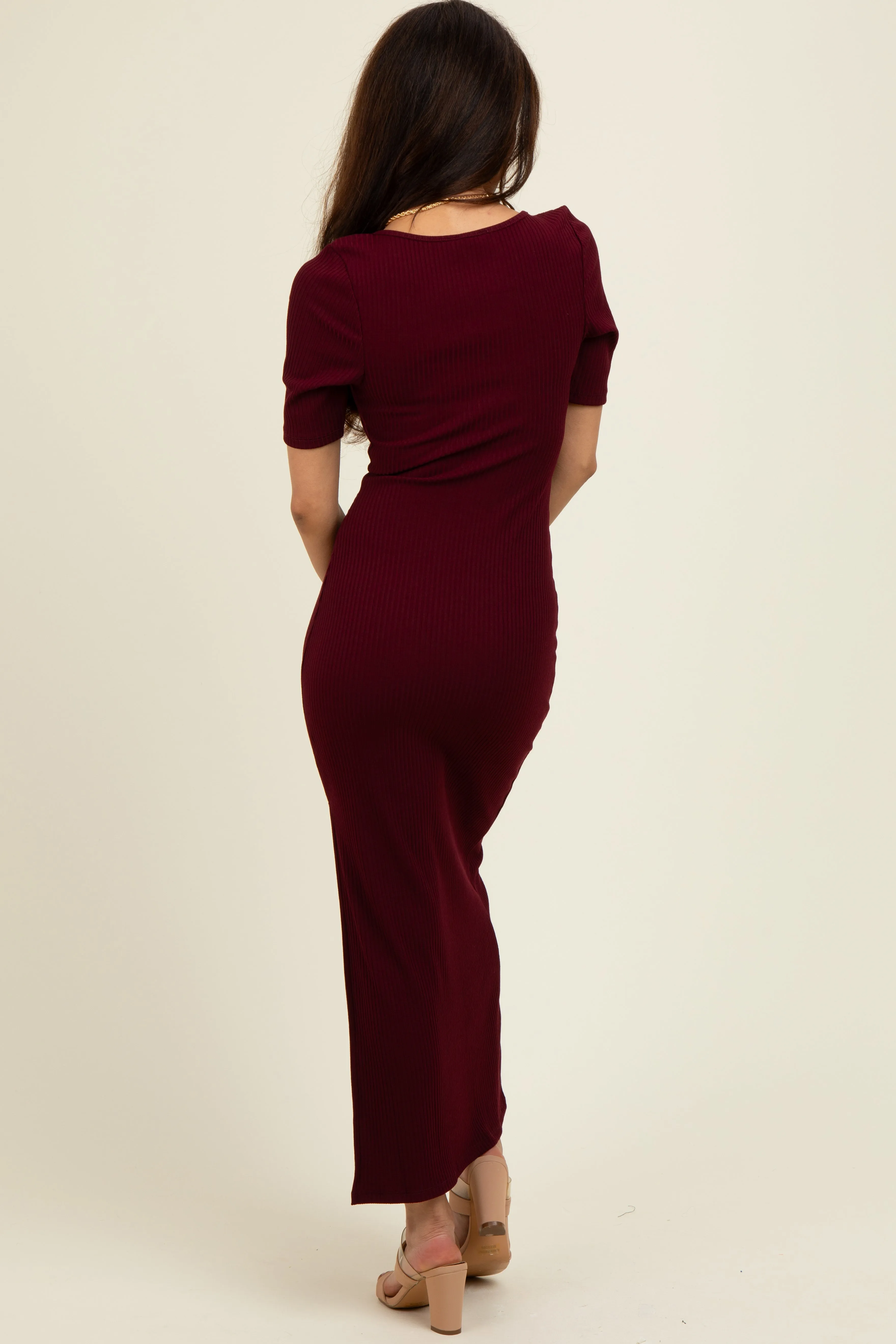 Wine Short Sleeve Midi Slip Dress sold by Pinkblush product image thumbnail 3