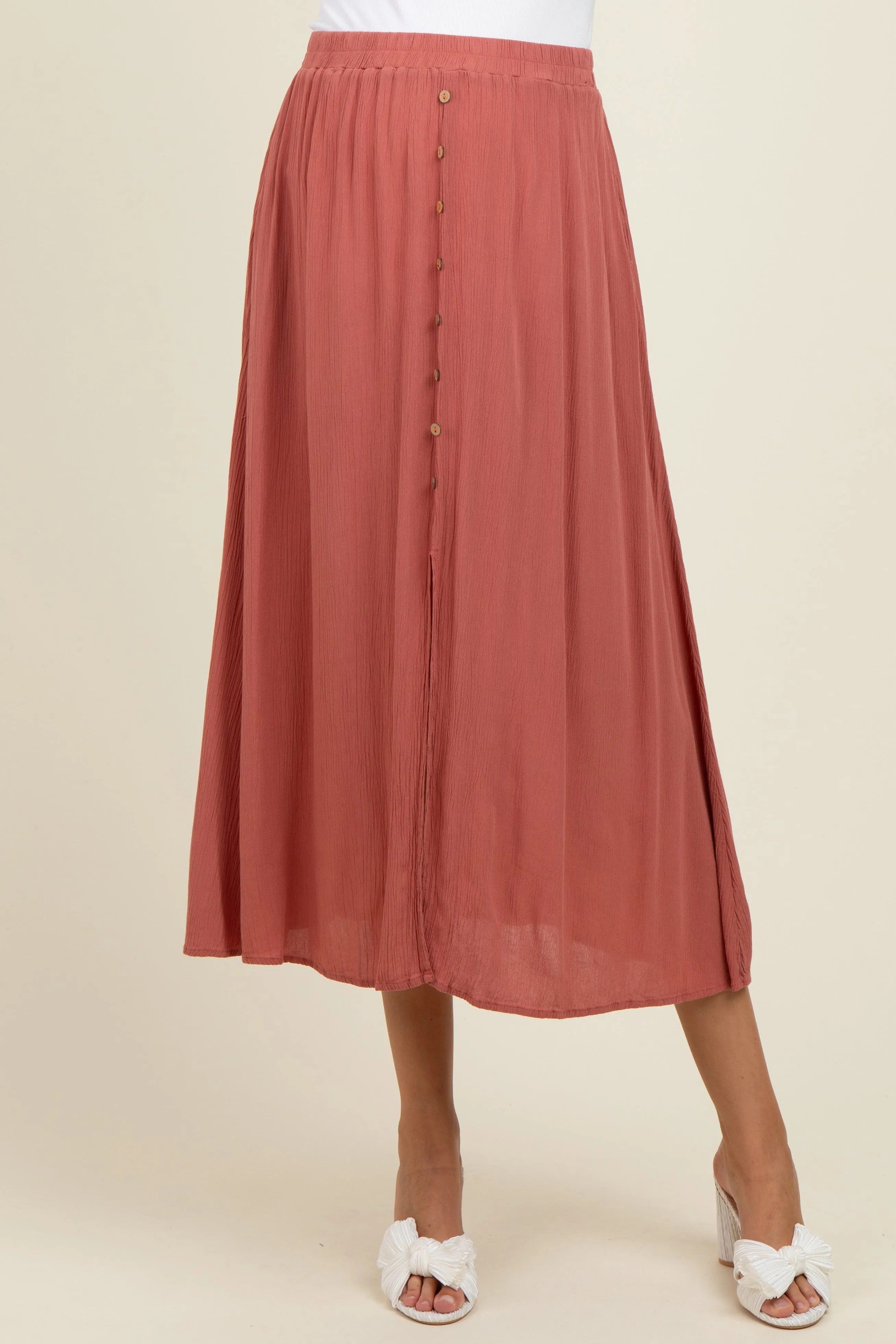 Mauve Button Accent Maternity Maxi Skirt sold by Pinkblush product image thumbnail 2