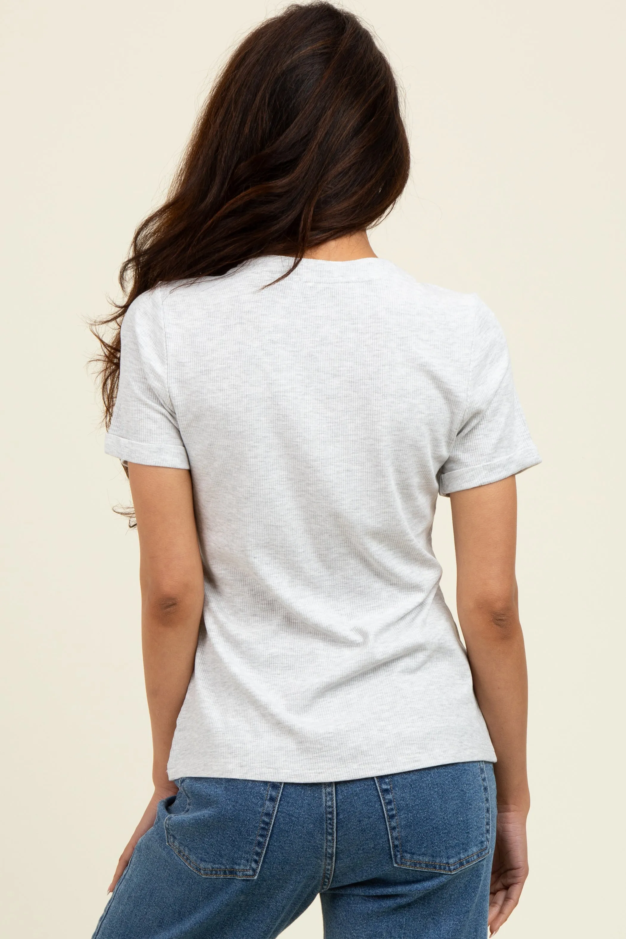 Heather Grey Snap Button Short Sleeve Top sold by Pinkblush product image thumbnail 3