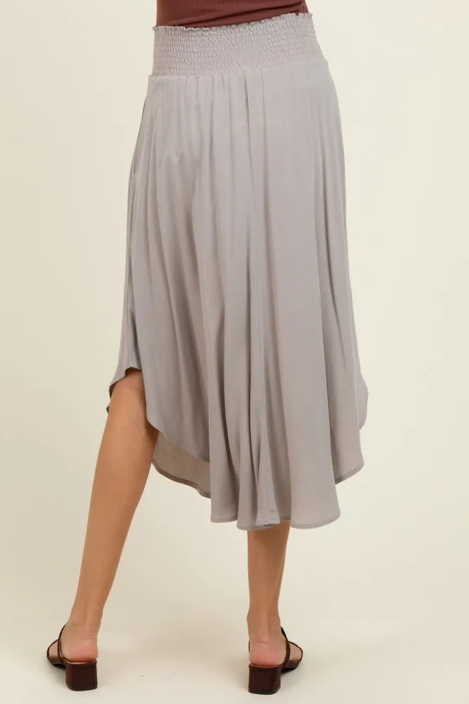 Light Grey Smocked Waist Rounded Hem Maternity Midi Skirt sold by Pinkblush product image thumbnail 5