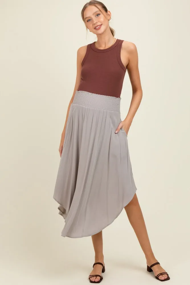 Light Grey Smocked Waist Rounded Hem Maternity Midi Skirt sold by Pinkblush product image thumbnail 2