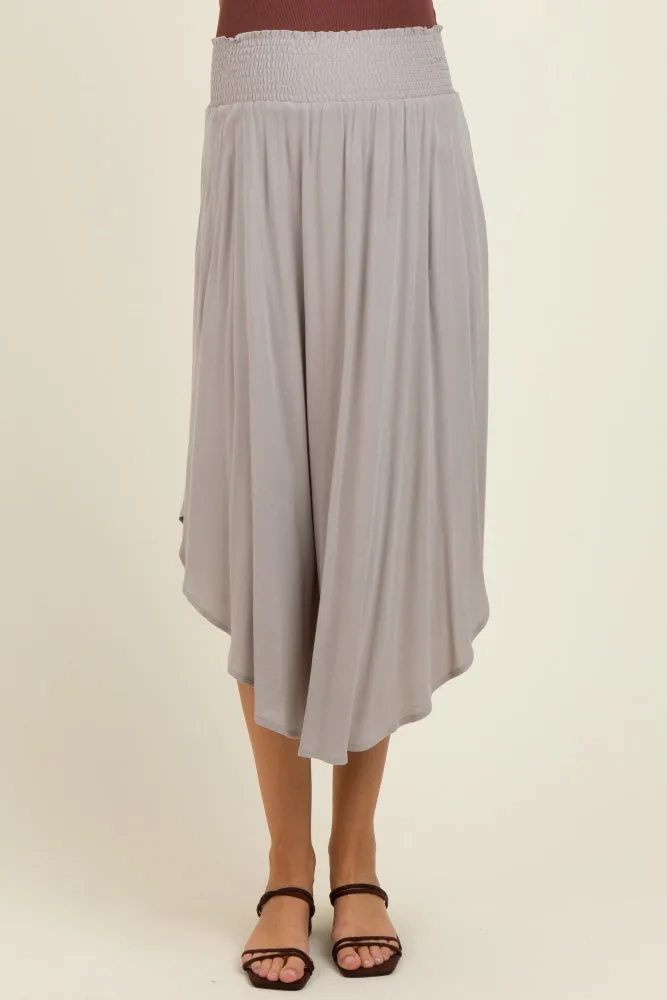 Light Grey Smocked Waist Rounded Hem Maternity Midi Skirt sold by Pinkblush product image thumbnail 3