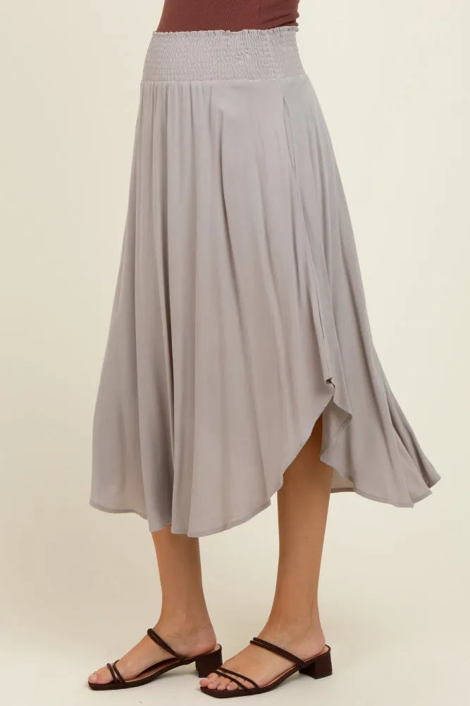 Light Grey Smocked Waist Rounded Hem Maternity Midi Skirt sold by Pinkblush product image thumbnail 4