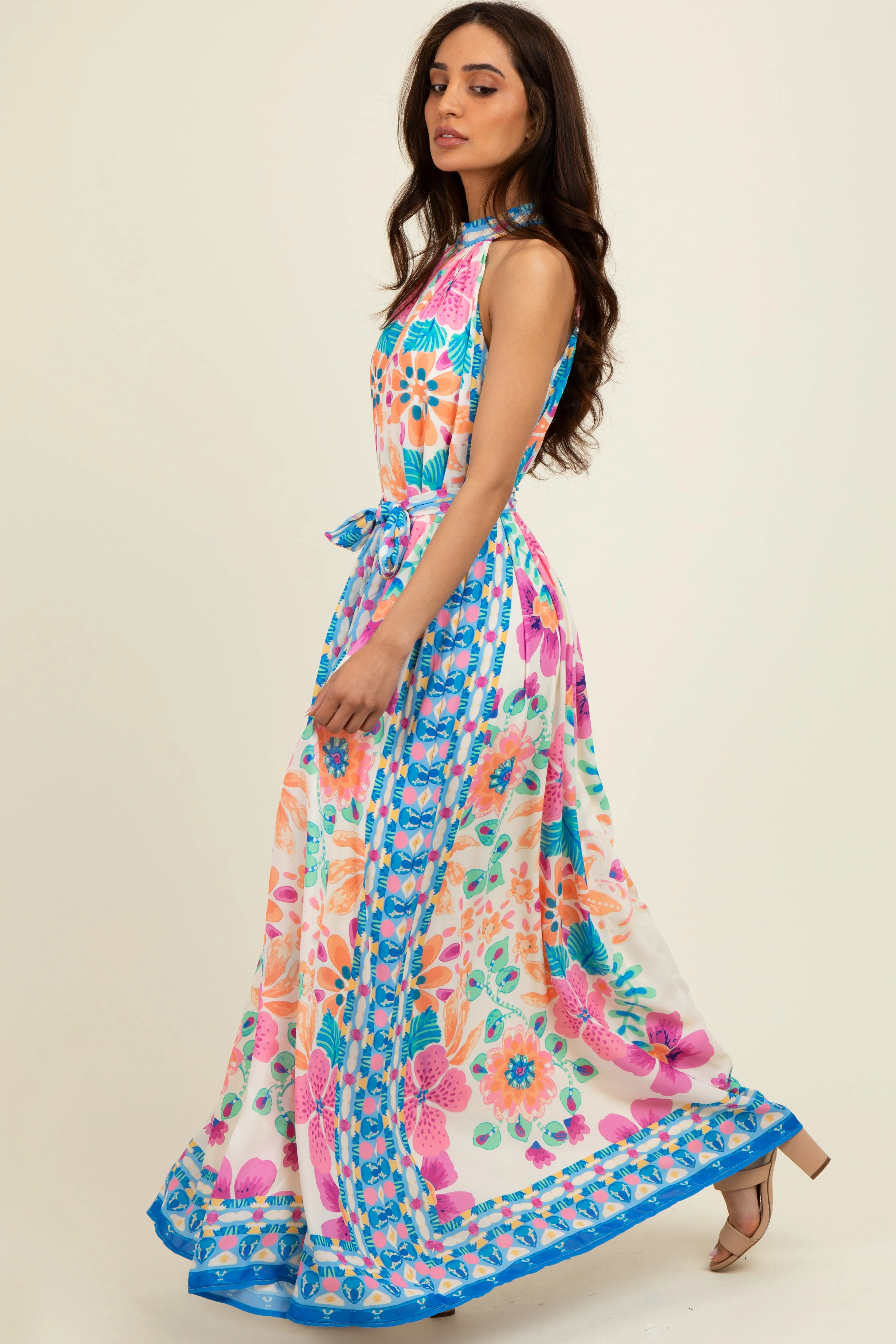 Pink Floral Border Print Halter Maxi Dress sold by Pinkblush product image thumbnail 3