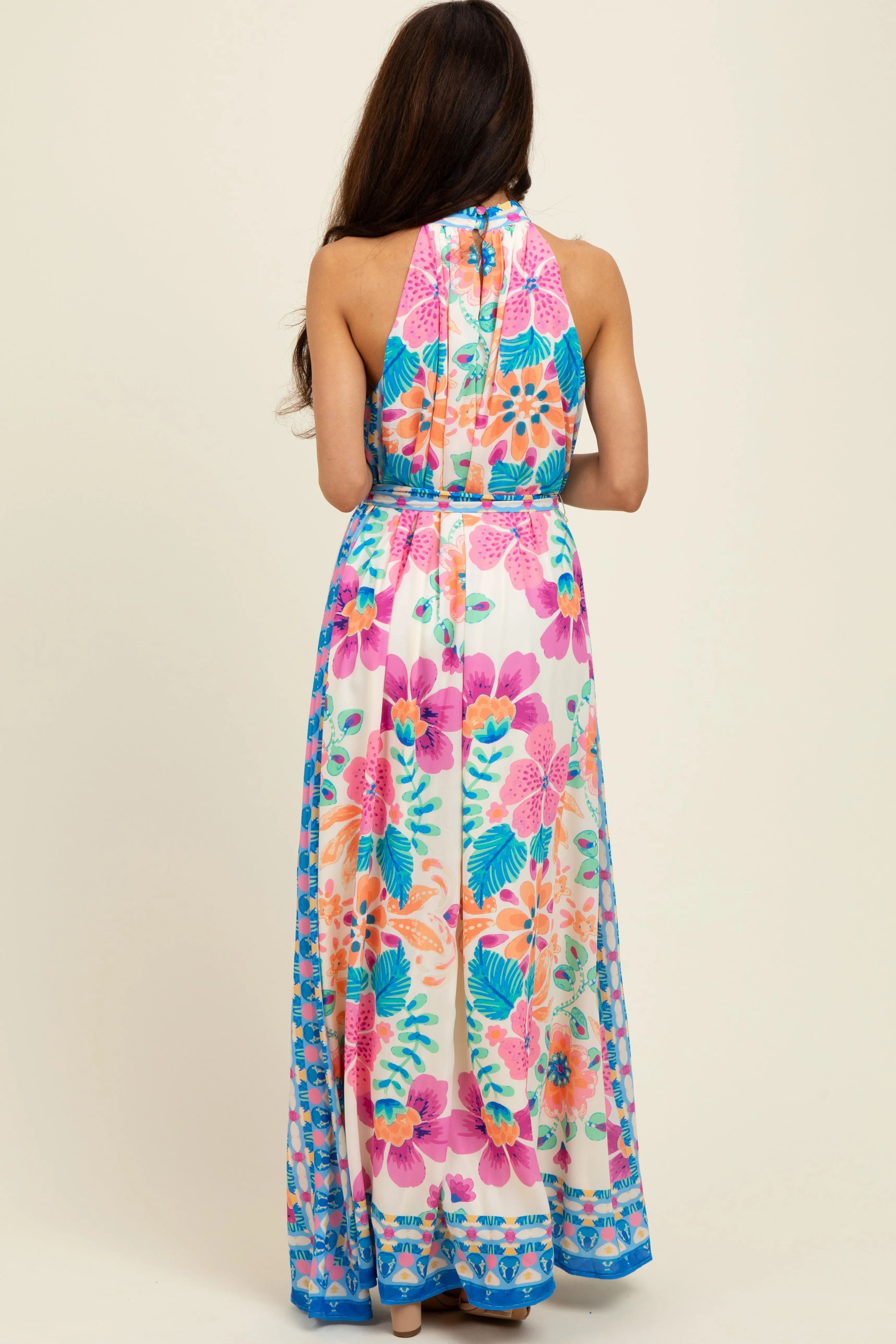 Pink Floral Border Print Halter Maxi Dress sold by Pinkblush product image thumbnail 4