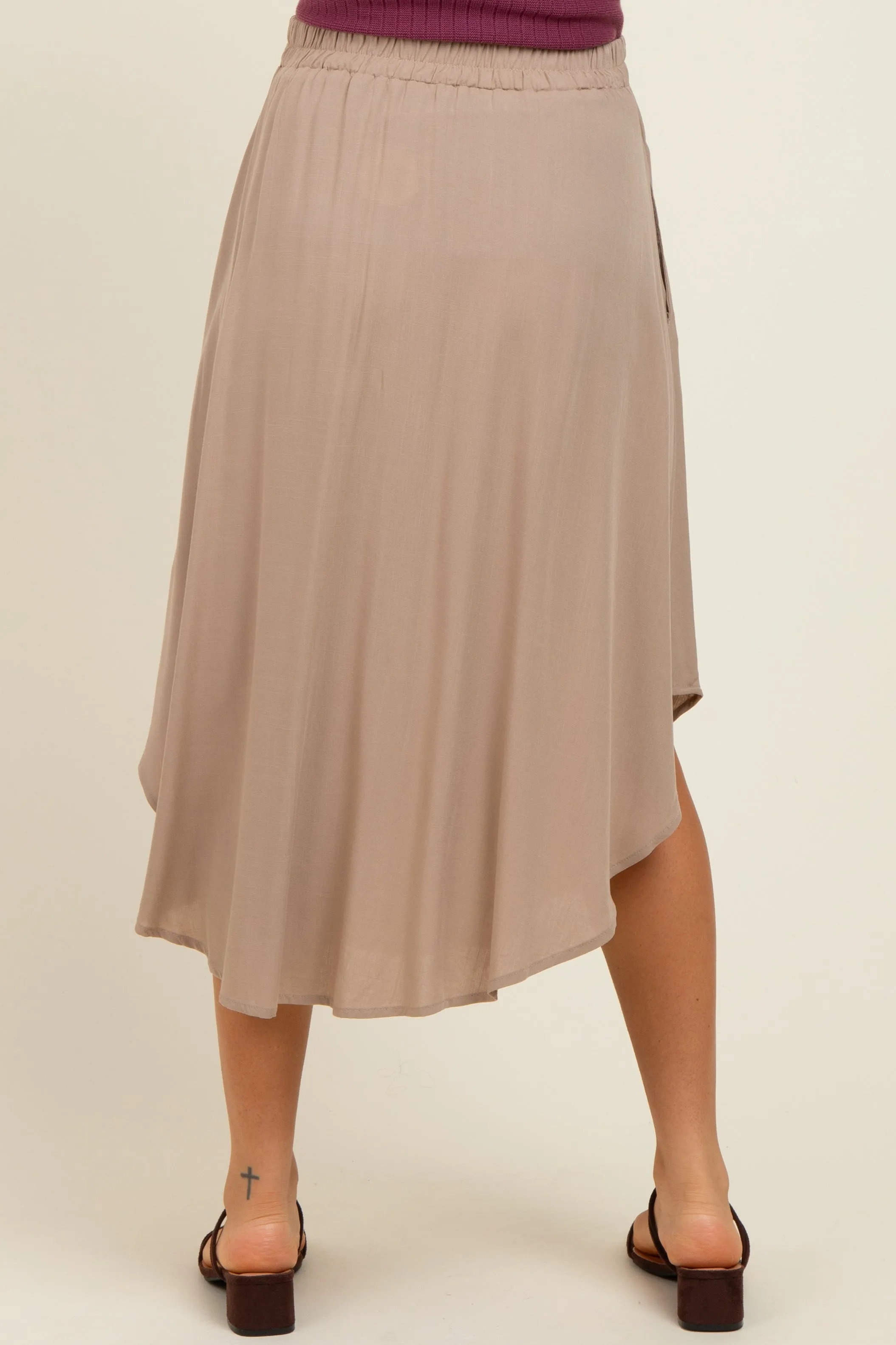 Beige Button Accent Round Hem Maternity Midi Skirt sold by Pinkblush product image thumbnail 4
