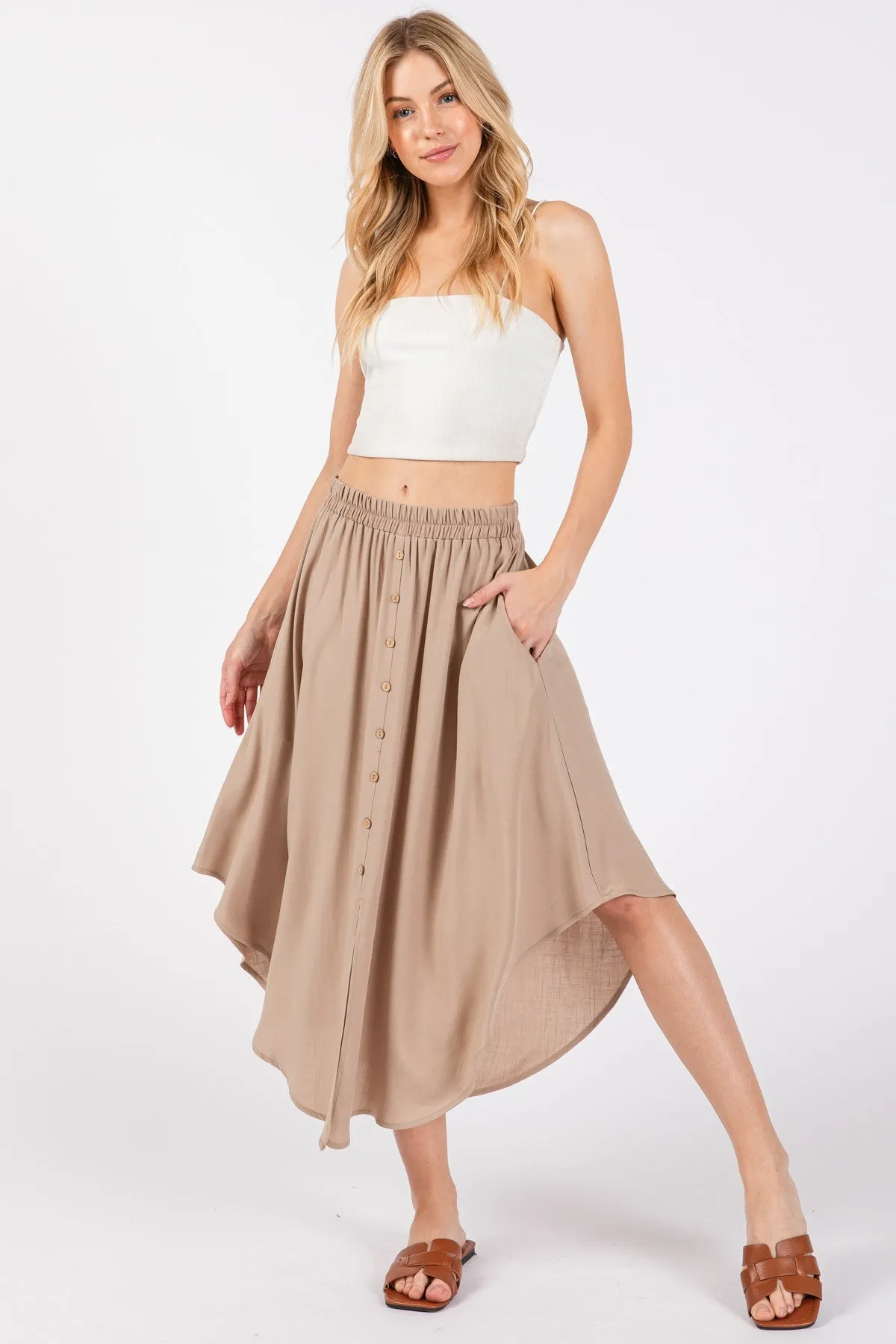 Beige Button Accent Round Hem Maternity Midi Skirt sold by Pinkblush product image thumbnail 5