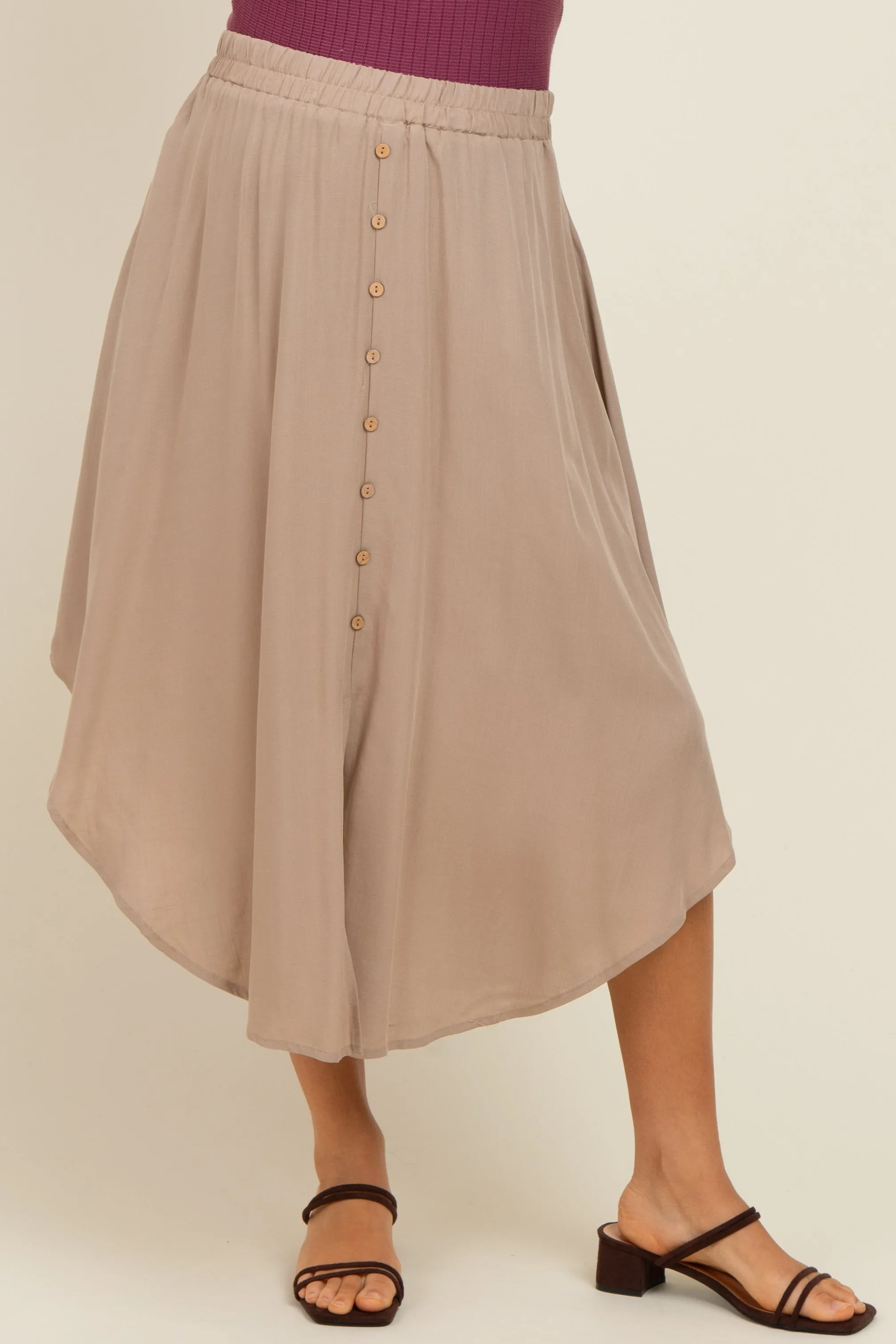 Beige Button Accent Round Hem Maternity Midi Skirt sold by Pinkblush product image thumbnail 2