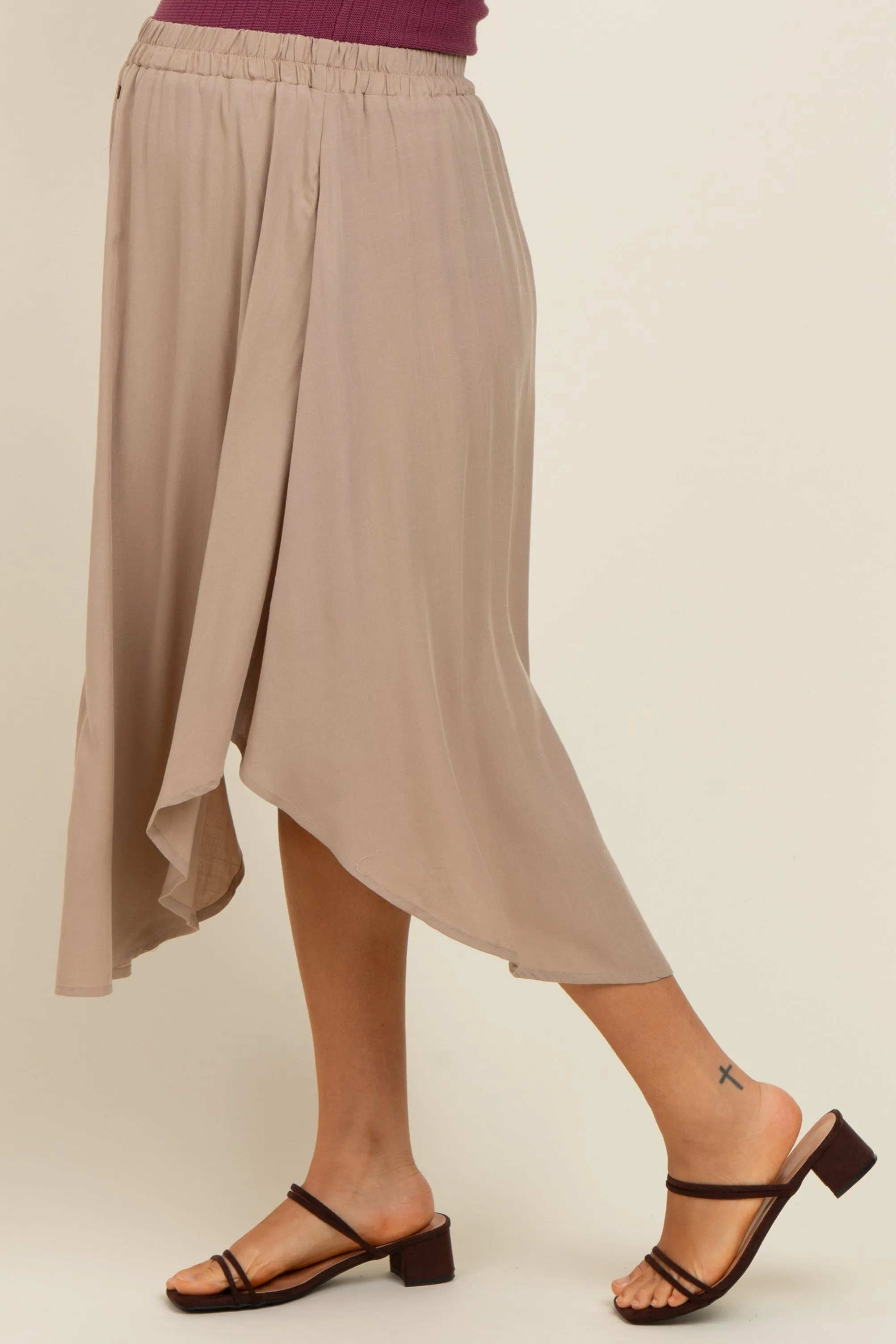 Beige Button Accent Round Hem Maternity Midi Skirt sold by Pinkblush product image thumbnail 3