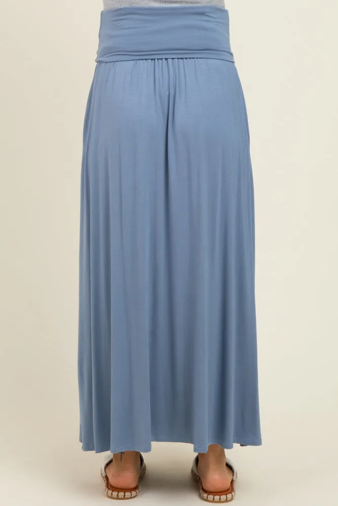 Light Blue Foldover Waist Side Slit Maternity Maxi Skirt sold by Pinkblush product image thumbnail 4