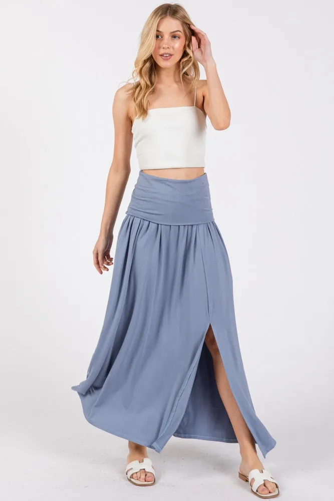 Light Blue Foldover Waist Side Slit Maternity Maxi Skirt sold by Pinkblush product image thumbnail 5