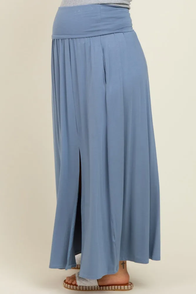 Light Blue Foldover Waist Side Slit Maternity Maxi Skirt sold by Pinkblush product image thumbnail 3