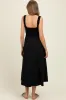 Black Contrast Knit Poplin Sleeveless Maternity Midi Dress sold by Pinkblush