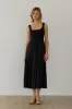Black Contrast Knit Poplin Sleeveless Maternity Midi Dress sold by Pinkblush
